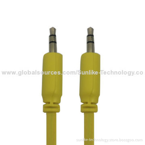 Audio Cable, Molding, Nickel-plated, Half-shiny, Half Matte, Flat line, 3.5SP Male-Male